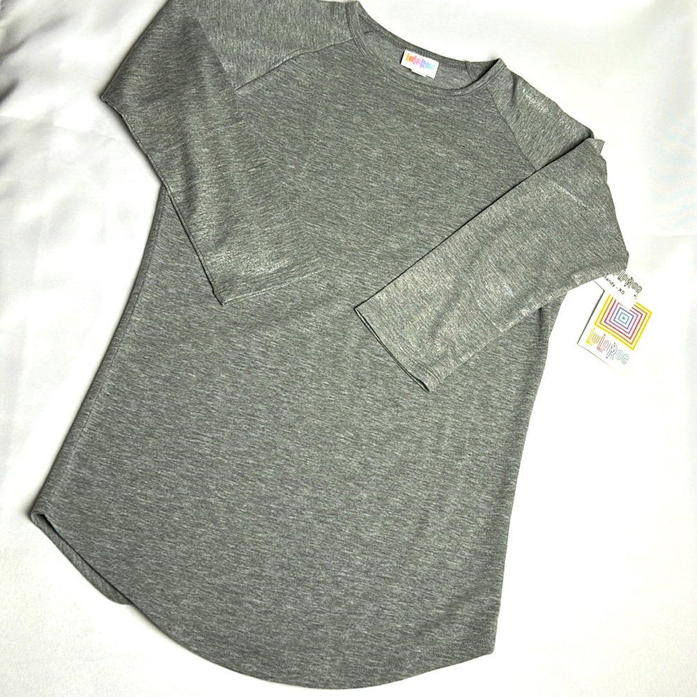 NWT - LuLaRoe Randy shirt - gray with shimmering sleeves - XS